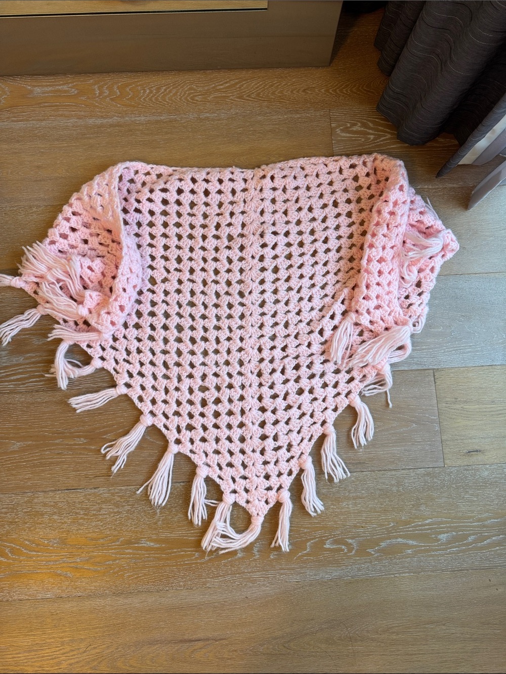 Pink Crochet Shawl with Fringe - Picture 3 of 3